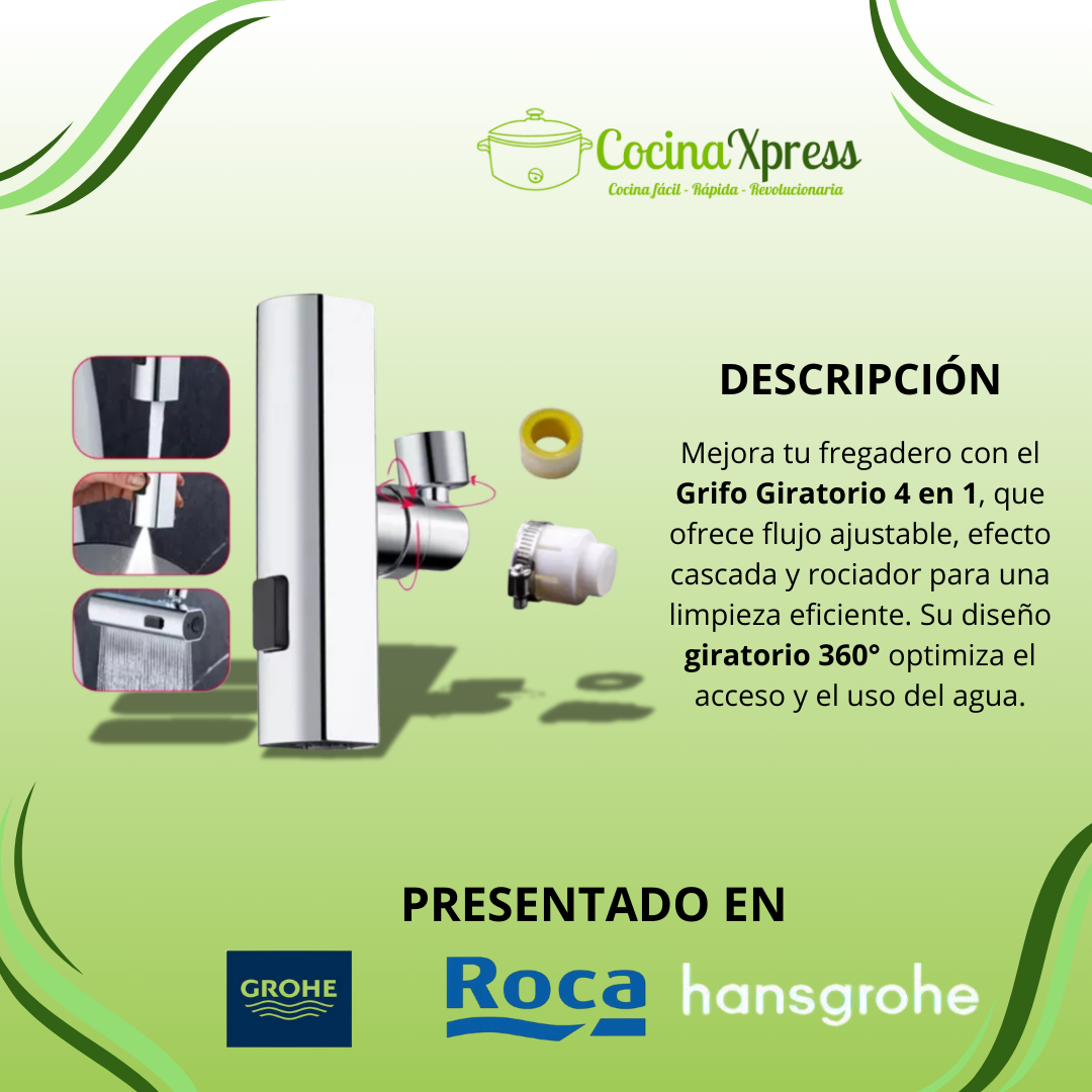 Grifo Giratorio con Cascada para Extensión 4en1 + Colador Giratorio Doble Capa (GRATIS) - CocinaXpress®