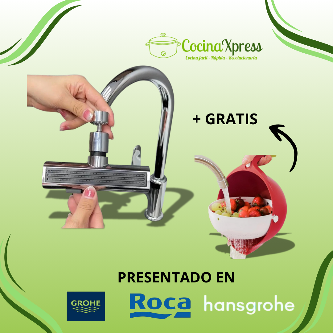 Grifo Giratorio con Cascada para Extensión 4en1 + Colador Giratorio Doble Capa (GRATIS) - CocinaXpress®